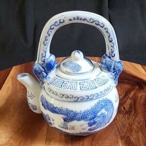 Vintage Asian Hand Painted Blue TeaPot.